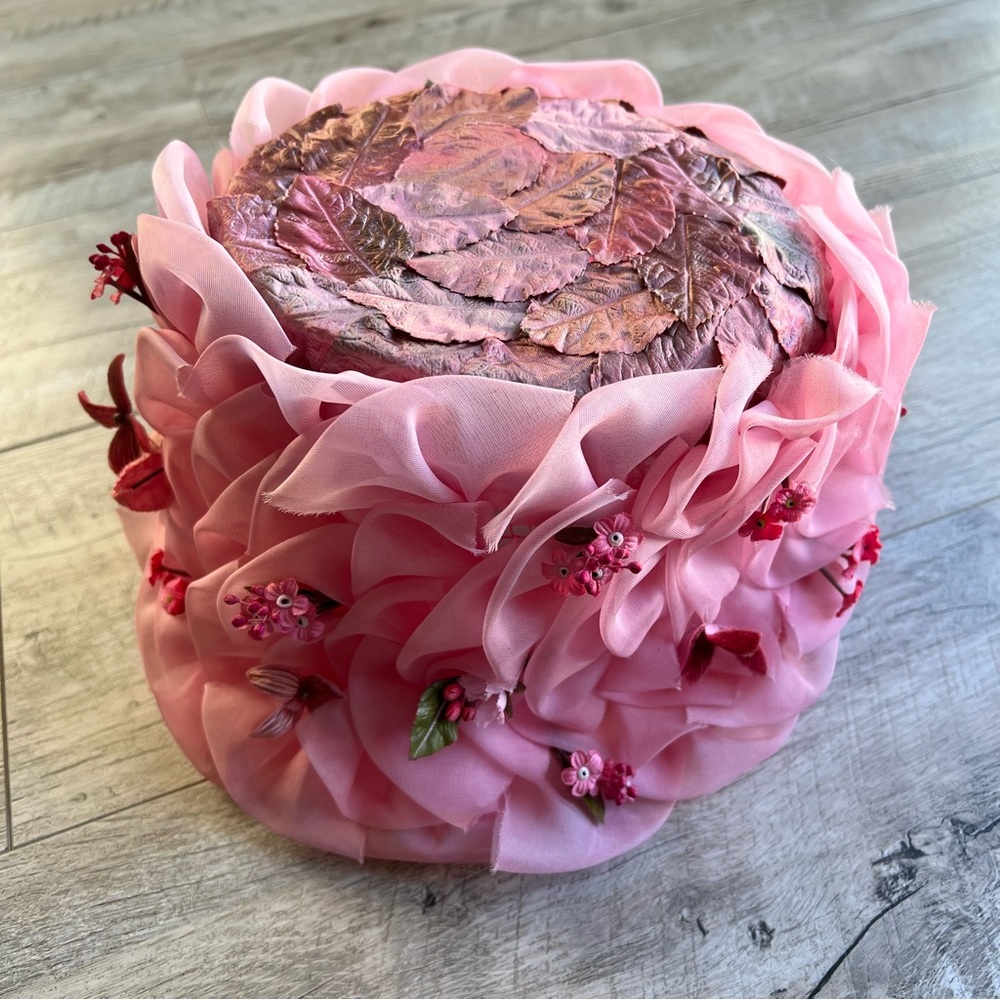 Rare Vintage 1950’s Valerie Modes Garden Party Caged Floral Pill Box Hat - Picture 8 of 9